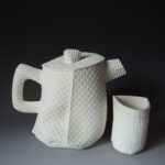 This series won an Honorable Mention award in Mino Japan in 2010. The work was made from flat cellulose sponges that have been sewn together to make soft, single use molds for porcelain slip.