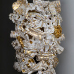 2013, Terracotta clay, maiolica, gold luster, 24”H x 15”W x 7.5”D