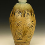 Ash glaze with paddled pattern. 20 inches tall.