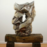 64 x 48 x 20”, woodfired stoneware with natural ash glaze, oak hip rafter