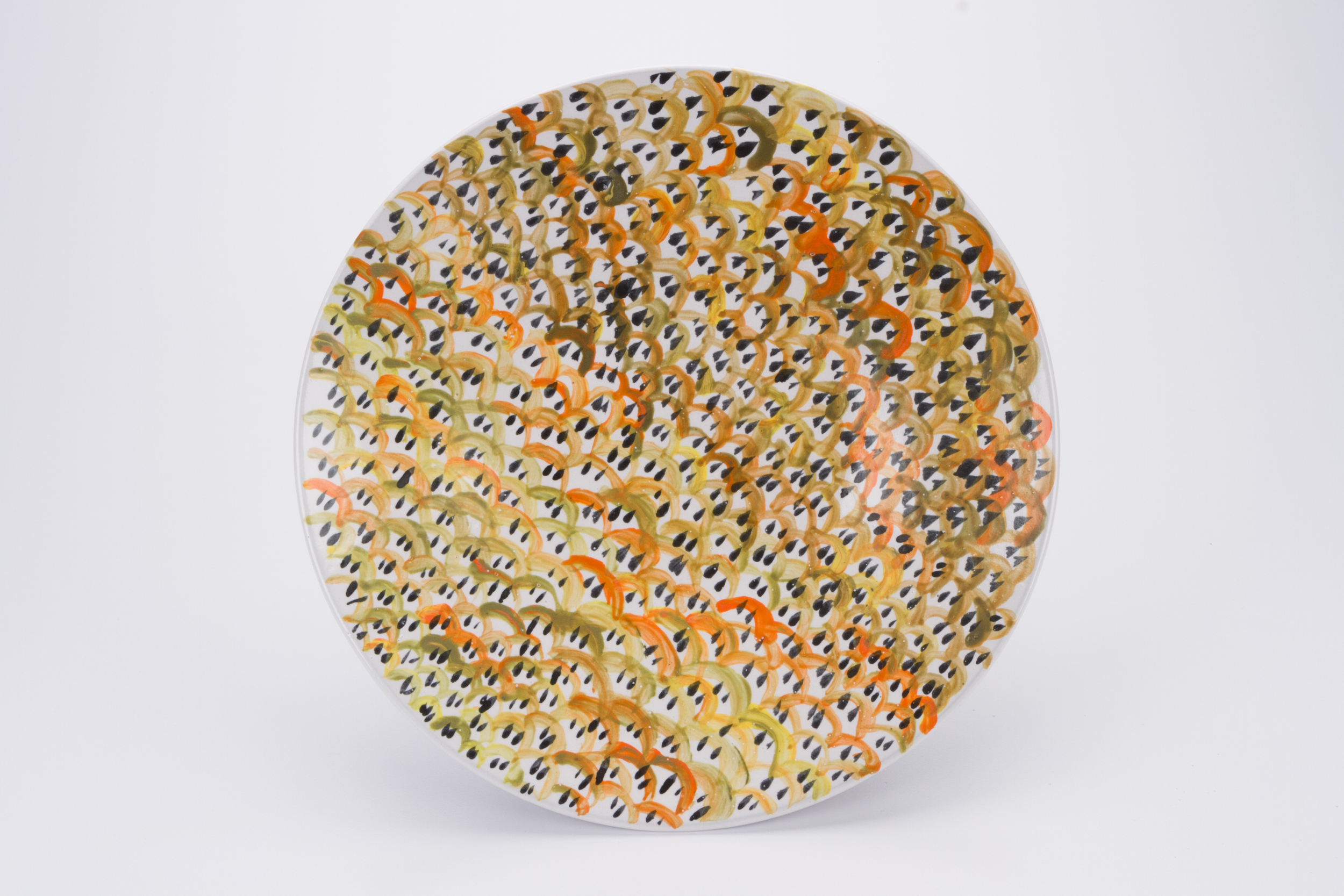 Tin glazed cone 6 stoneware with in-glaze decoration